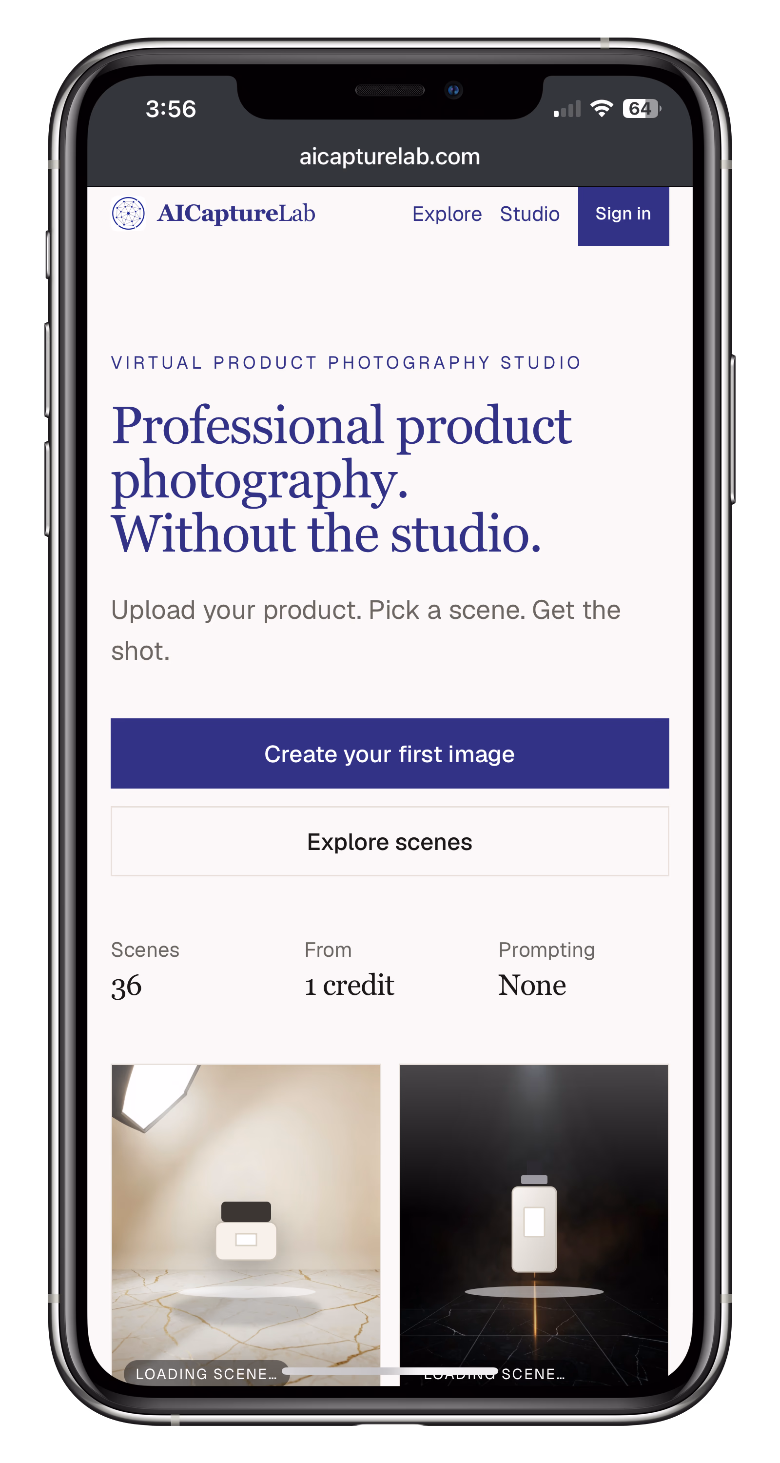 AICaptureLab virtual product photography home screen on a phone
